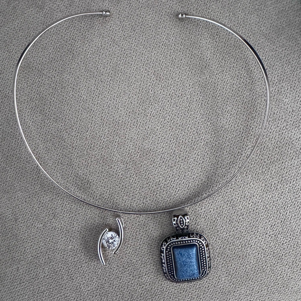 Lia Sophia Silver Necklace with Blue Pendant